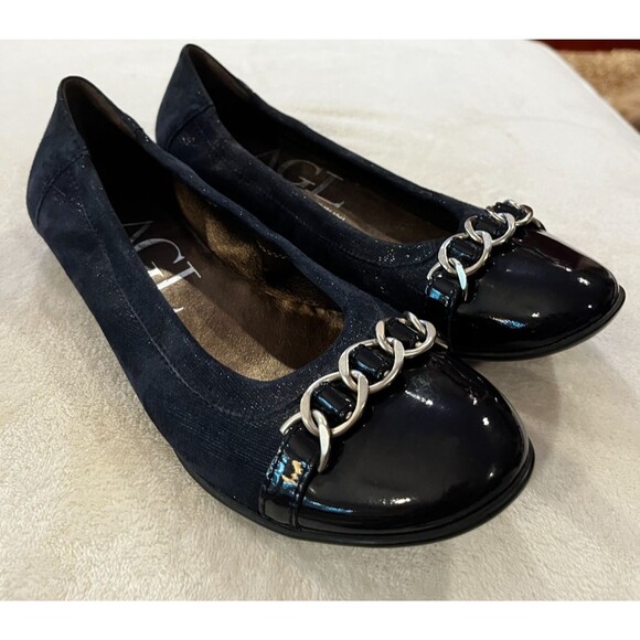 AGL Womens Shoes Chain Size 7.5-8.5 EU 38.5 Navy Blue Suede Leather Cap Toe Flat - Picture 8 of 11